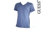 GUESS - T SHIRT COL V EFFET DEVALE BLEU