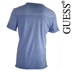 GUESS - T SHIRT COL V EFFET DEVALE BLEU