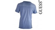 GUESS - T SHIRT COL V EFFET DEVALE BLEU