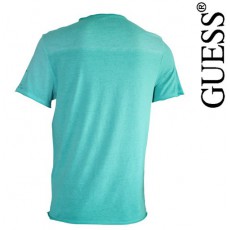 GUESS - T SHIRT COL V EFFET DEVALE VERT