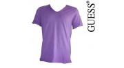 GUESS - T SHIRT COL V EFFET DEVALE MAUVE