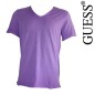 GUESS - T SHIRT COL V EFFET DEVALE MAUVE