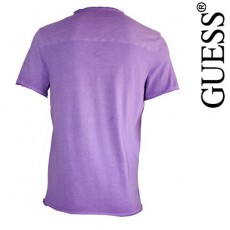 GUESS - T SHIRT COL V EFFET DEVALE MAUVE