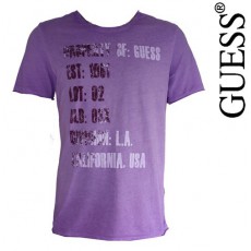 GUESS - T SHIRT COL ROND EFFET DEVALE MAUVE