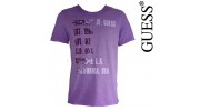 GUESS - T SHIRT COL ROND EFFET DEVALE MAUVE