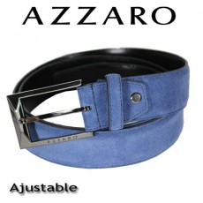 AZZARO - CEINTURE EN REFENTE DE CUIR DE VACHETTE BOUCLE ARDILLON - BLEUTE