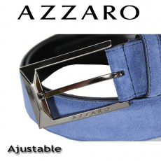 AZZARO - CEINTURE EN REFENTE DE CUIR DE VACHETTE BOUCLE ARDILLON - BLEUTE