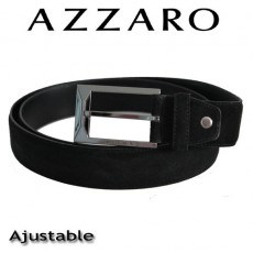 AZZARO - CEINTURE EN REFENTE DE CUIR DE VACHETTE BOUCLE ARDILLON - NOIR