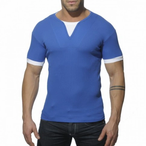 ADDICTED - AD232 T-SHIRT RIBBED BLEU ROYAL