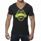  ES TS044  T-SHIRT NOIR NEON PRINT COL V COTON AJOURE