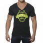  ES TS044  T-SHIRT NOIR NEON PRINT COL V COTON AJOURE