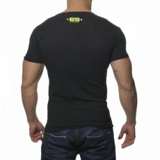  ES TS044  T-SHIRT NOIR NEON PRINT COL V COTON AJOURE