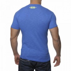  ES TS044  T-SHIRT BLEU ROYAL NEON PRINT COL V COTON AJOURE