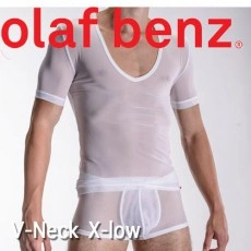 OLAF BENZ - T SHIRT  V NECK X LOW - RED1380 - BLANC