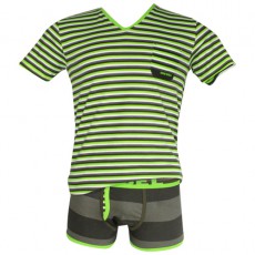 T-SHIRT COTON RAYE TURQUOISE  COL EN V