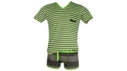 T-SHIRT COTON RAYE TURQUOISE  COL EN V