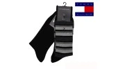 TOMMY - CHAUSSETTE PACK 2 PAIRES NOIR GRISE RAYURES MIXTES