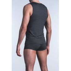 T-SHIRT MICROFIBRE SANS MANCHES A RAYURES NOIR/GRIS RED 1422 TANKTOP - OLAF BENZ