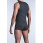 T-SHIRT MICROFIBRE SANS MANCHES A RAYURES NOIR/GRIS RED 1422 TANKTOP - OLAF BENZ