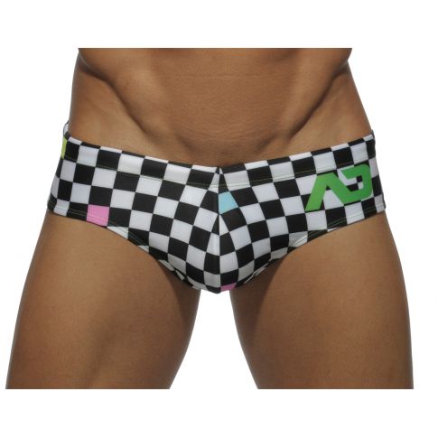 SLIP DE BAIN  DAMIER NOIR  MULTI COLORED CHECKERED ADS050 - ADDICTED