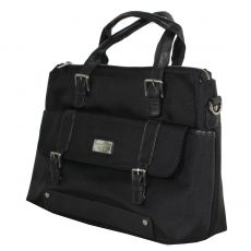 GRANDE BESACE / SAC PORTE ORDINATEUR ALCAZAR NOIR CORDURA ET CUIR S4004 - TED LAPIDUS