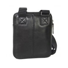 BESACE EN CUIR DE VACHETTE PORTE CROISE NOIR EXTRA PLATE  TAILLE XS - GAMME NIGHT - AZZARO