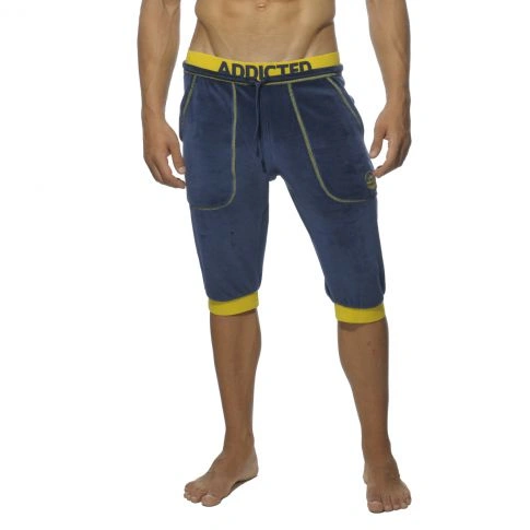 SHORT 3/4 NAVY/JAUNE VELVET KNEE PANT AD348 - ADDICTED