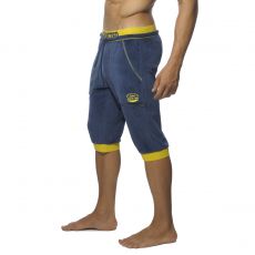 SHORT 3/4 NAVY/JAUNE VELVET KNEE PANT AD348 - ADDICTED
