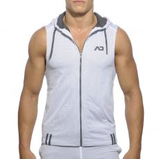 VESTE SPORT BLANC SANS MANCHES A CAPUCHE LOOP MESH  AD355 - ADDICTED