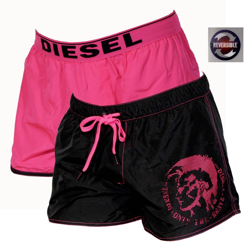 Short de bain court reversible noir/rose fluo tete mohican ...