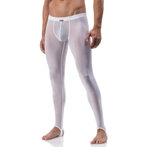 PANTALON LEGGINGS BLANC STRAPPED EN TULLE FIN TRANSPARENT M101 - MANSTORE