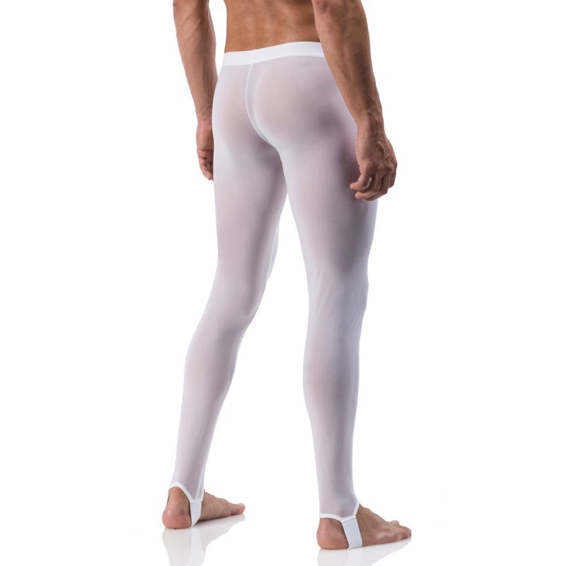 Pantalon leggings blanc strapped en tulle fin transparent m101 - manstore -  Mengeneration.com