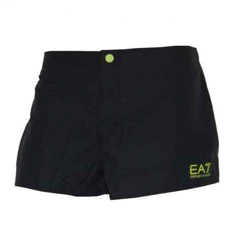 SHORT DE BAIN ET SPORT COURT NOIR LOGO JAUNE FLUO ARMANI - EA7