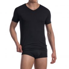 T-SHIRT NOIR EN COTON COL V REGULAR RED 1601 - OLAF BENZ