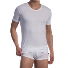 T-SHIRT BLANC EN COTON COL V REGULAR RED 1601 - OLAF BENZ