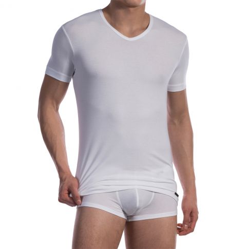 T-SHIRT BLANC EN COTON COL V REGULAR RED 1601 - OLAF BENZ