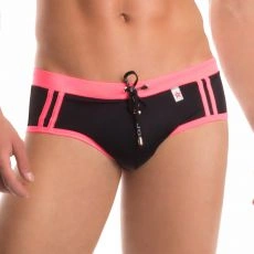 SLIP DE BAIN SPORT NOIR CEINTURE FUSHIA  0086 - JOR