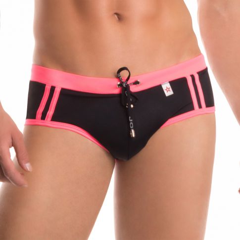 SLIP DE BAIN SPORT NOIR CEINTURE FUSHIA  0087 - JOR