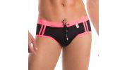 SLIP DE BAIN SPORT NOIR CEINTURE FUSHIA  0086 - JOR