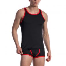 DEBARDEUR NOIR BORDURES ROUGES CARRESHIRT RED 1604 - OLAF BENZ