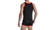 DEBARDEUR NOIR BORDURES ROUGES CARRESHIRT RED 1604 - OLAF BENZ