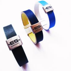 BRACELET REVERSIBLE EN CUIR BI COLOR BLEU/BLANC AC040 - ES COLLECTION