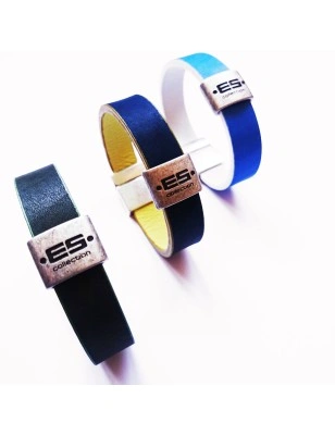 BRACELET REVERSIBLE EN CUIR BI COLOR BLEU/BLANC AC040 - ES COLLECTION