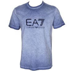 T-SHIRT EFFET DEVALE BLEU MANCHES COURTES COL ROND  - EA7