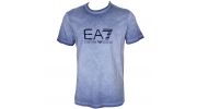 T-SHIRT EFFET DEVALE BLEU MANCHES COURTES COL ROND  - EA7