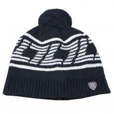 BONNET BEANIE MARINE A GROSSES MAILLES AVEC POMPOM ET UN ECUSSON LOGOTE - EA7