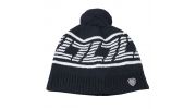 BONNET BEANIE MARINE A GROSSES MAILLES AVEC POMPOM ET UN ECUSSON LOGOTE - EA7