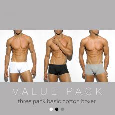 PACK DE 3 BOXERS COTON BASIC  GRIS/NOIR/BLANC UN185P - ES COLLECTION