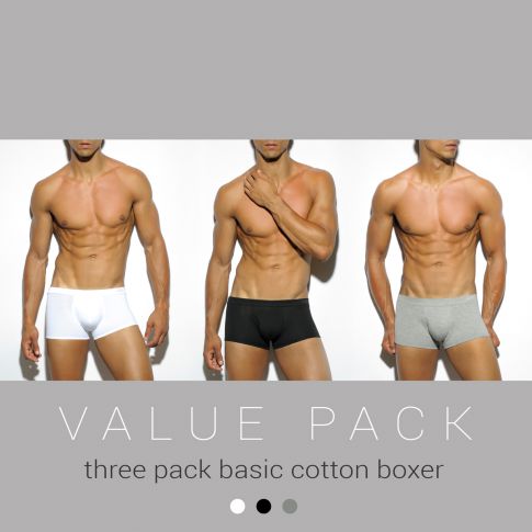 PACK DE 3 BOXERS COTON BASIC  GRIS/NOIR/BLANC UN185P - ES COLLECTION