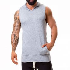 T-SHIRT HOODIE STEREO SANS MANCHES GRIS A CAPUCHE - JOR